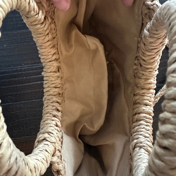Woven Straw Handbag with Circular Handles - Picture 2 of 3
